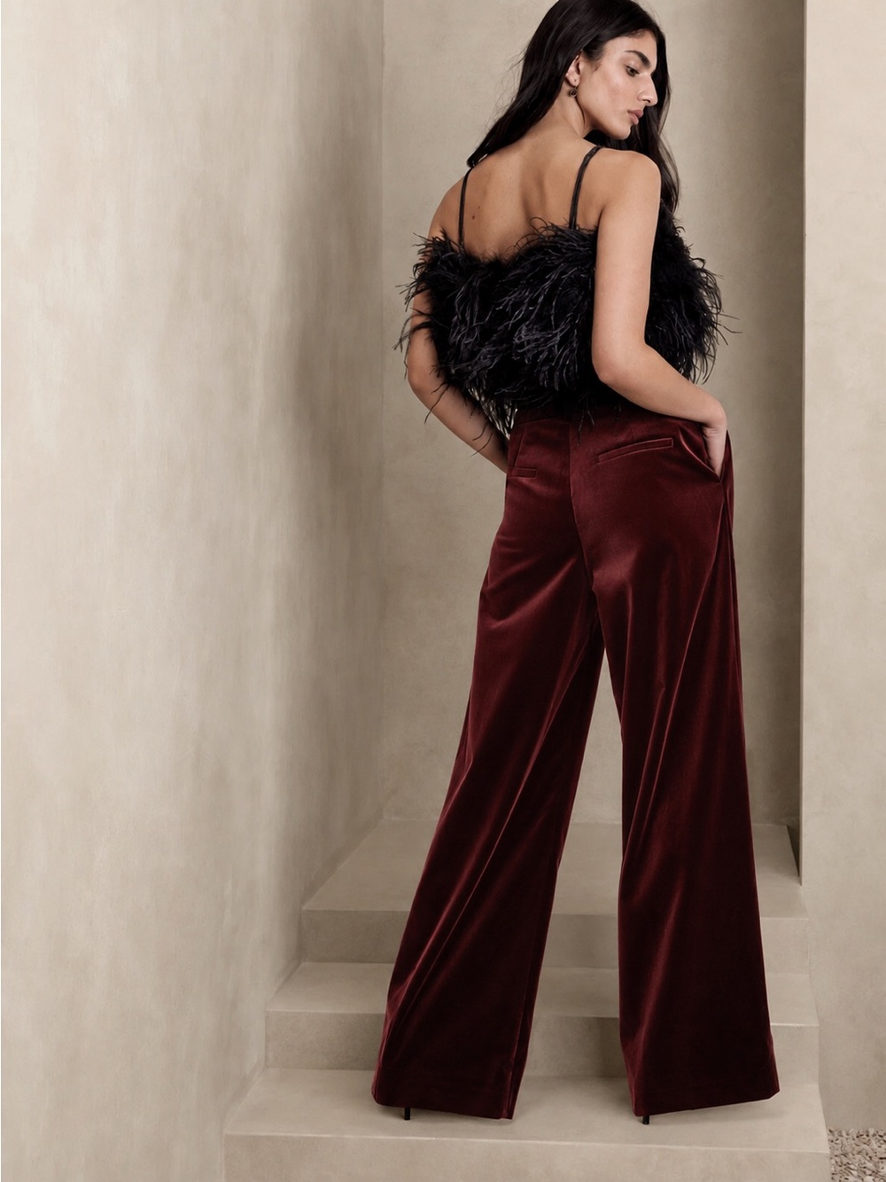 Banana Republic Women’s 4 Burgundy Velvet Wide Leg High Rise Pleated Pants - Picture 8 of 12
